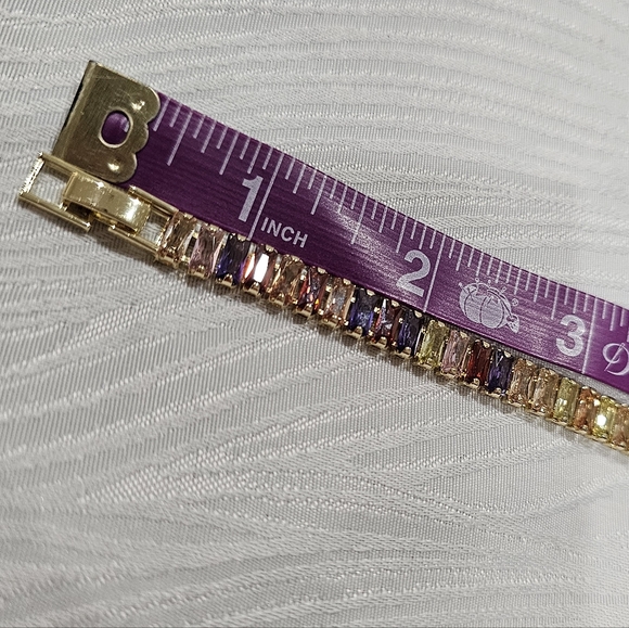 Rainbow CZ Baguette Tennis Bracelet 18k Gold Plated - Picture 4 of 5